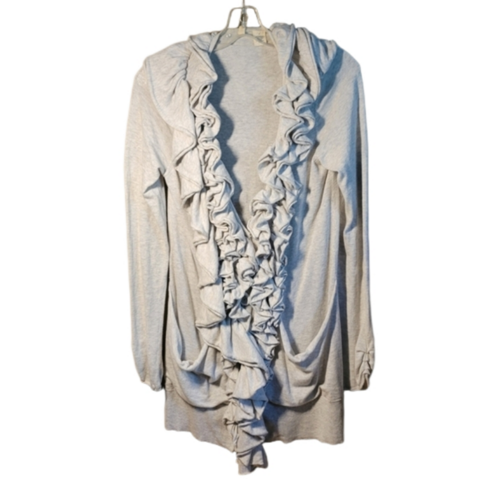Moth Anthropologie medium ruffled cotton cashmere button-up cardigan cream